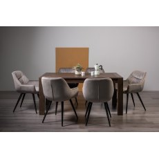 Blake Dark Oak 6-8 Dining Table & 6 Dali Grey Velvet Fabric Chairs