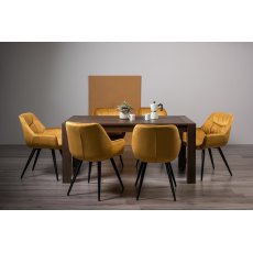 Blake Dark Oak 6-8 Dining Table & 6 Dali Mustard Velvet Fabric Chairs