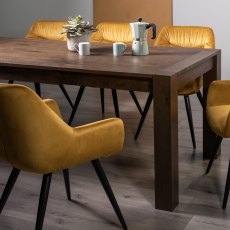 Blake Dark Oak 6-8 Dining Table & 6 Dali Mustard Velvet Fabric Chairs