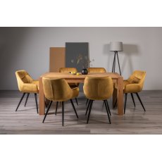 Blake Light Oak 6-8 Dining Table & 6 Dali Mustard Velvet Fabric Chairs