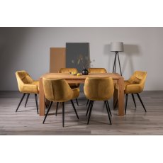 Blake Light Oak 6 Seater Dining Table & 6 Dali Mustard Velvet Fabric Chairs