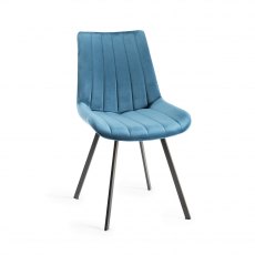 Fontana Blue Velvet Fabric Chairs with Grey Hand Brushing on Black Legs