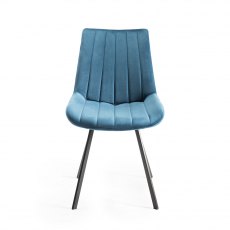 Fontana Blue Velvet Fabric Chairs with Grey Hand Brushing on Black Legs