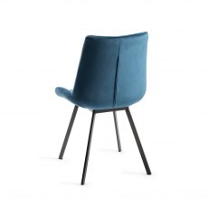 Fontana Blue Velvet Fabric Chairs with Grey Hand Brushing on Black Legs