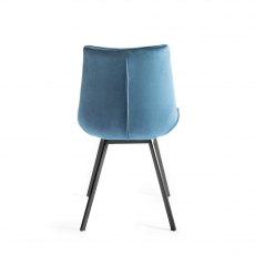 Fontana Blue Velvet Fabric Chairs with Grey Hand Brushing on Black Legs