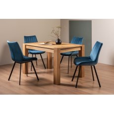 Blake Light Oak 4-6 Dining Table & 4 Fontana Blue Velvet Fabric Chairs