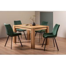 Blake Light Oak 4-6 Dining Table & 4 Fontana Green Velvet Fabric Chairs