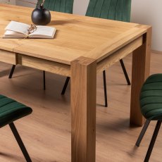 Blake Light Oak 4-6 Dining Table & 4 Fontana Green Velvet Fabric Chairs