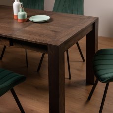 Blake Dark Oak 4-6 Dining Table & 4 Fontana Chairs in Green Velvet Fabric