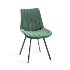 Fontana Green Velvet Fabric Chairs with Grey Hand Brushing on Black Legs