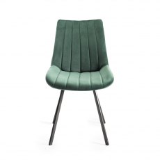 Fontana Green Velvet Fabric Chairs with Grey Hand Brushing on Black Legs