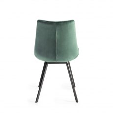 Fontana Green Velvet Fabric Chairs with Grey Hand Brushing on Black Legs