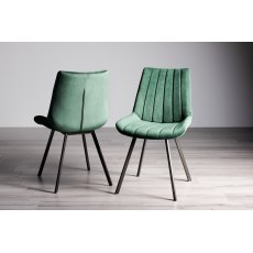 Fontana Green Velvet Fabric Chairs with Grey Hand Brushing on Black Legs