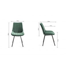 Fontana Green Velvet Fabric Chairs with Grey Hand Brushing on Black Legs