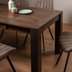 Blake Dark Oak 4-6 Dining Table & 4 Fontana Chairs in Tan Faux Suede