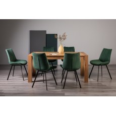 Blake Light Oak 6-8 Dining Table & 6 Fontana Green Velvet Fabric Chairs