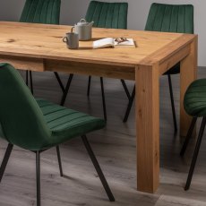 Blake Light Oak 6-8 Dining Table & 6 Fontana Green Velvet Fabric Chairs