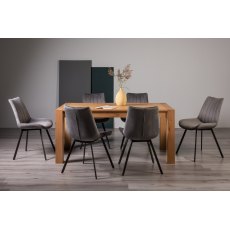 Blake Light Oak 6-8 Dining Table & 6 Fontana Grey Velvet Fabric Chairs