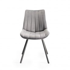 Fontana Grey Velvet Fabric Chairs with Grey Hand Brushing on Black Legs