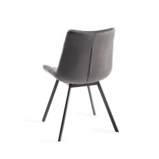 Fontana Grey Velvet Fabric Chairs with Grey Hand Brushing on Black Legs