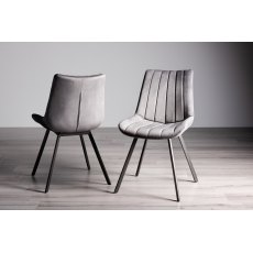 Fontana Grey Velvet Fabric Chairs with Grey Hand Brushing on Black Legs