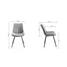 Fontana Grey Velvet Fabric Chairs with Grey Hand Brushing on Black Legs