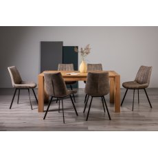 Blake Light Oak 6-8 Dining Table & 6 Fontana Tan Faux Suede Chairs