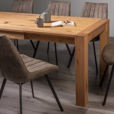 Blake Light Oak 6-8 Dining Table & 6 Fontana Tan Faux Suede Chairs