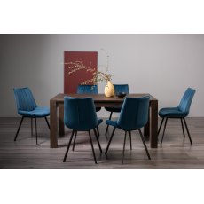 Blake Dark Oak 6-8 Dining Table & 6 Fontana Blue Velvet Fabric Chairs