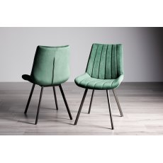 Blake Dark Oak 6-8 Dining Table & 6 Fontana Green Velvet Fabric Chairs