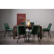 Blake Dark Oak 6-8 Dining Table & 6 Fontana Green Velvet Fabric Chairs