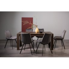 Blake Dark Oak 6-8 Dining Table & 6 Fontana Grey Velvet Fabric Chairs