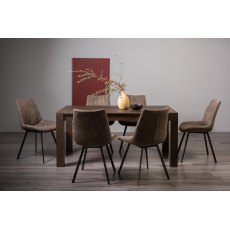 Blake Dark Oak 6-8 Dining Table & 6 Fontana Tan Faux Suede Chairs