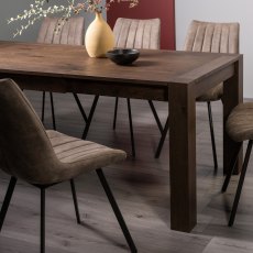 Blake Dark Oak 6-8 Dining Table & 6 Fontana Tan Faux Suede Chairs