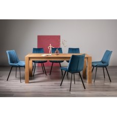 Blake Light Oak 8-10 Dining Table & 8 Fontana Blue Velvet Fabric Chairs