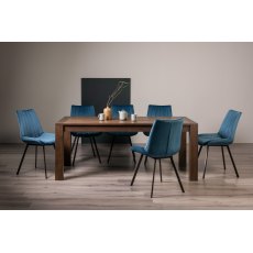 Blake Dark Oak 8-10 Dining Table & 8 Fontana Blue Velvet Fabric Chairs