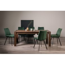 Blake Dark Oak 8-10 Dining Table & 8 Fontana Green Velvet Fabric Chairs