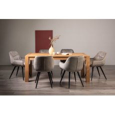 Blake Light Oak Large 6-8 Dining Table & 6 Dali Grey Velvet Fabric Chairs