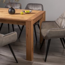 Blake Light Oak Large 6-8 Dining Table & 6 Dali Grey Velvet Fabric Chairs