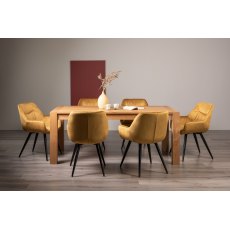 Blake Light Oak Large 6-8 Dining Table & 6 Dali Mustard Velvet Fabric Chairs