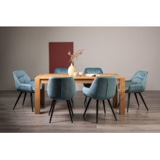 Blake Light Oak Large 6-8 Dining Table & 6 Dali Petrol Blue Velvet Fabric Chairs