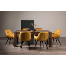 Blake Dark Oak Large 6-8 Dining Table & 6 Dali Mustard Velvet Fabric Chairs