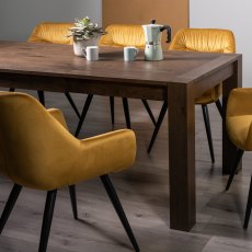 Blake Dark Oak Large 6-8 Dining Table & 6 Dali Mustard Velvet Fabric Chairs
