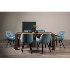 Blake Dark Oak Large 6-8 Dining Table & 6 Dali Petrol Blue Velvet Fabric Chairs