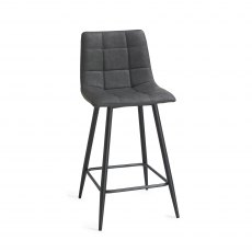 Mondrian Dark Grey Faux Leather Bar Stools with Black Legs