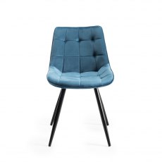 Seurat Blue Velvet Fabric Chairs with Black Legs