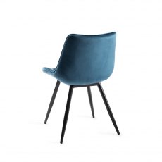 Seurat Blue Velvet Fabric Chairs with Black Legs