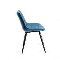 Seurat Blue Velvet Fabric Chairs with Black Legs