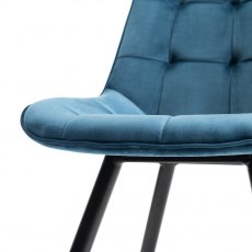 Seurat Blue Velvet Fabric Chairs with Black Legs