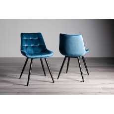 Seurat Blue Velvet Fabric Chairs with Black Legs